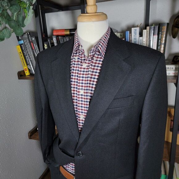 Izod Men's 2PC Sport Coat & Pant Charcoal Black Flannel Wool 40R 34x28 Pleated - Picture 9 of 16